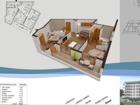 Dvosoban stan 68.72m2 sa pogledom na more u novom kompleksu u izgradnji – Bečići