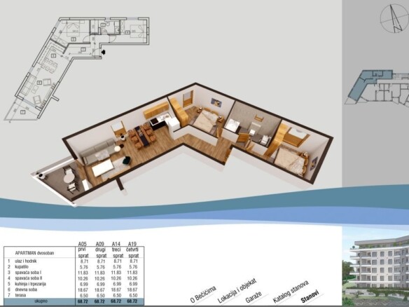 Dvosoban stan 68.72m2 sa pogledom na more u novom kompleksu u izgradnji – Bečići