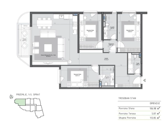Trosoban stan 113 m² u kompleksu u izgradnji – Bar