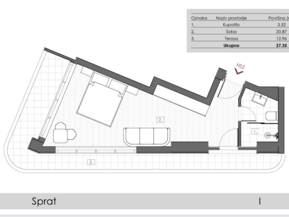 Garsonjera 37 m² u kompleksu u izgradnji sa bazenom – Bar