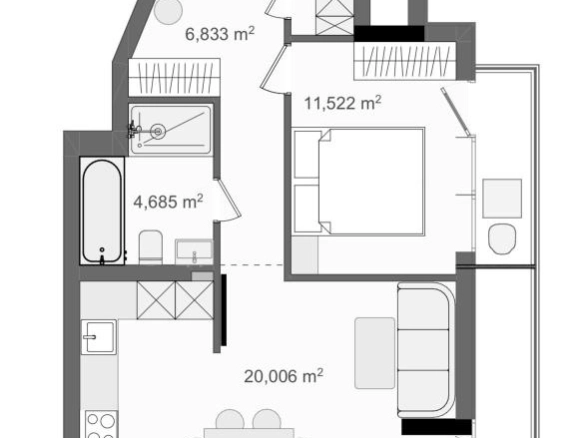 Jednosoban stan 55 m² u klubskoj kući u izgradnji – Bar