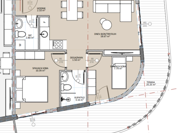 Dvosoban stan 72 m² na posljednjem spratu sa terasom – Ulcinj