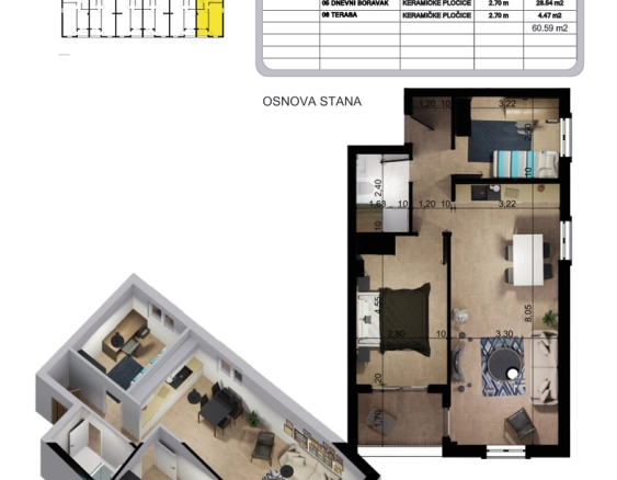 Dvosoban stan 61 m² u novogradnji sa pogledom na more i planine – Bar
