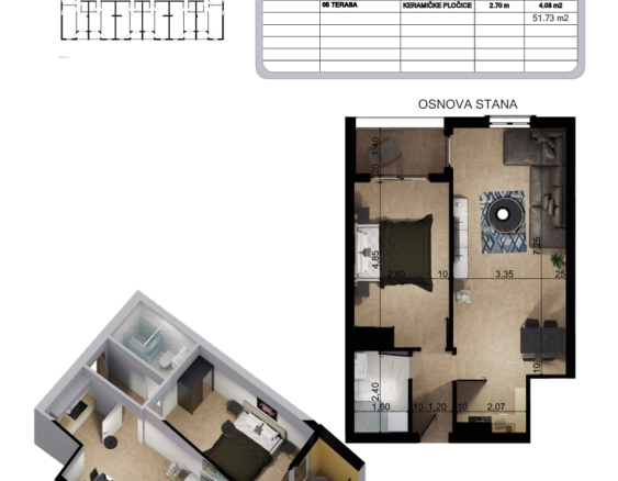 Jednosoban stan 52 m² u novogradnji sa pogledom na more i planine – Bar