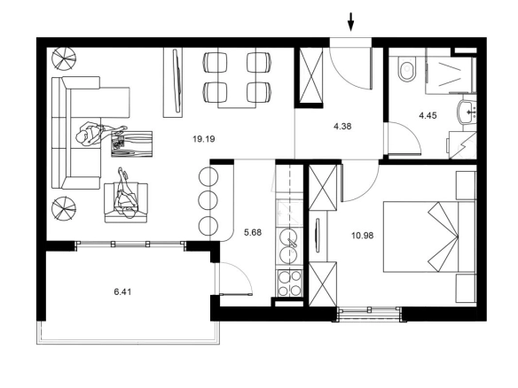 Jednosoban stan 51 m² sa pogledom na more – Bečići, Budva