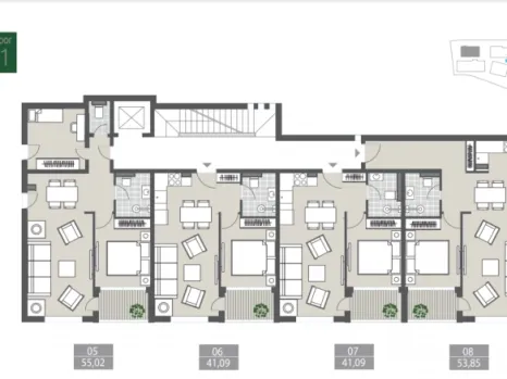 Jednosoban stan 41 m² u kompleksu u izgradnji – centar Tivta, Tivat