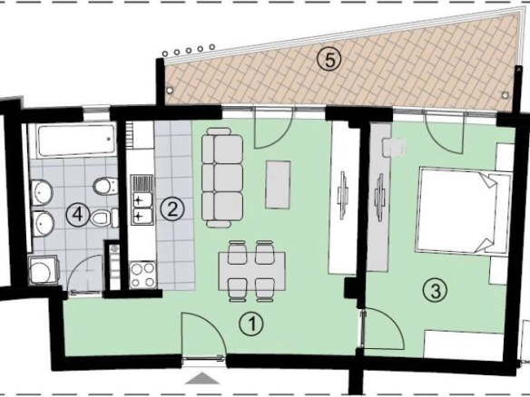 Jednosoban stan 58 m² sa pogledom na planinu – Bečići, Budva