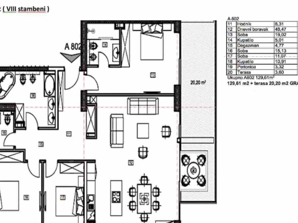 Trosoban penthaus 149 m² sa pogledom na more i Stari grad – Budva