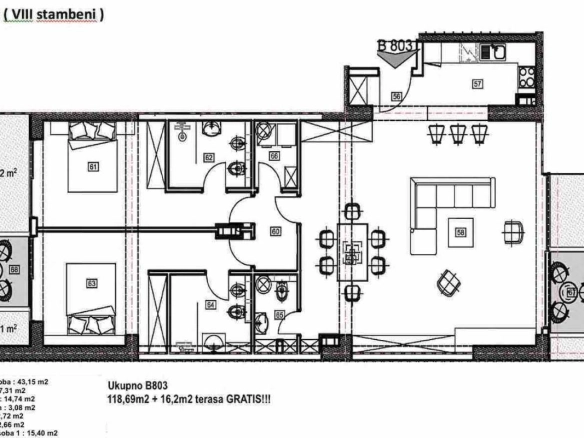 Dvosoban stan 134 m² sa pogledom na more i Stari grad – Budva