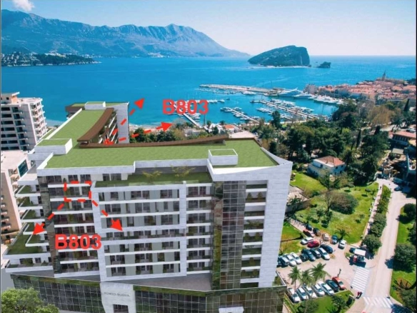 Dvosoban stan 134 m² sa pogledom na more i Stari grad – Budva