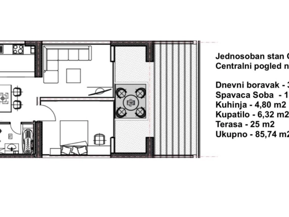 Jednosoban stan 85 m² sa pogledom na more i Stari grad – Budva