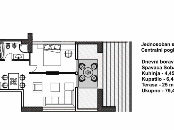 Jednosoban stan 79 m² sa pogledom na more i Stari grad – Budva