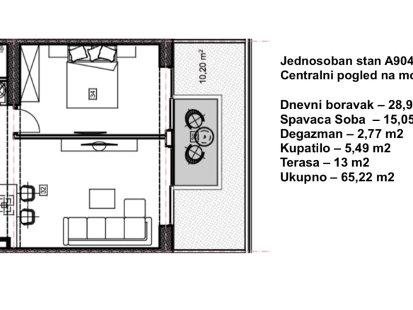 Jednosoban stan 65 m² sa pogledom na more i Stari grad – Budva