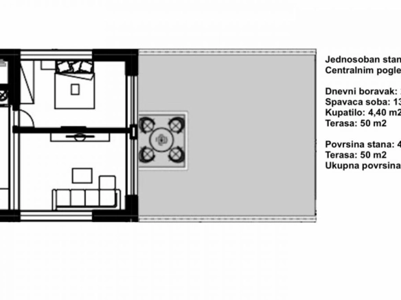 Jednosoban stan 96 m² sa pogledom na more i terasom – Budva