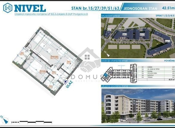 Jednosoban stan 43 m², Zabjelo – Podgorica