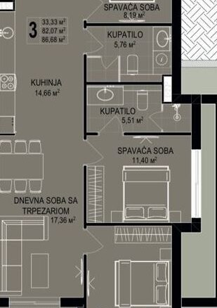 Dvosoban stan 104 m² – Bečići, Budva — fotografija 16