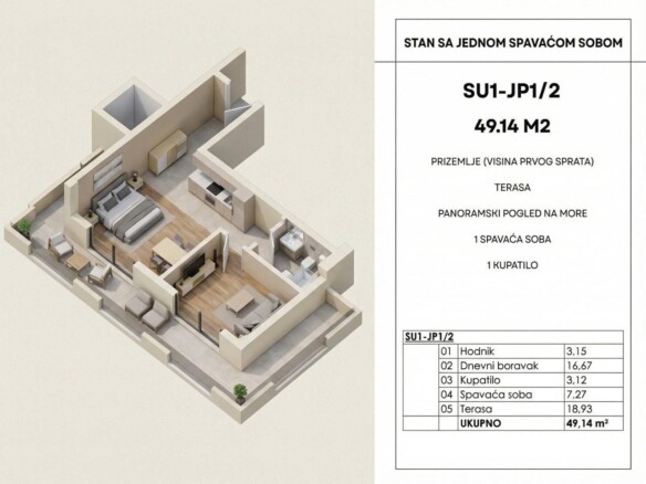 Jednosoban stan 49 m² – Budva — fotografija 3