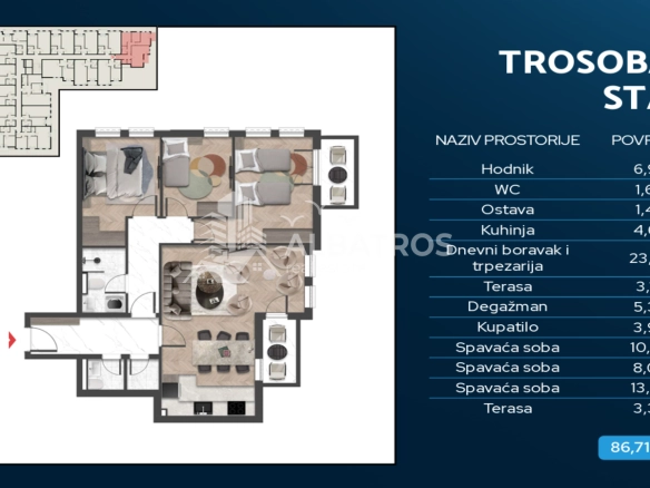 Trosoban stan 86 m² – Čeluga, Bar — fotografija 15