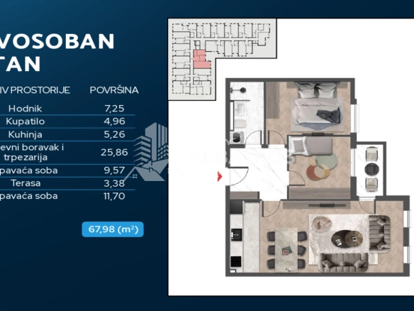 Dvosoban stan 67 m² – Čeluga, Bar — fotografija 16