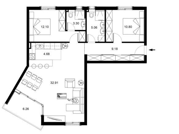 Dvosoban stan 85 m² – Bečići, Budva — fotografija 3