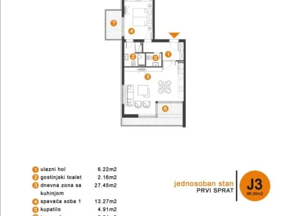 Jednosoban stan 66 m² – Tivat — fotografija 6