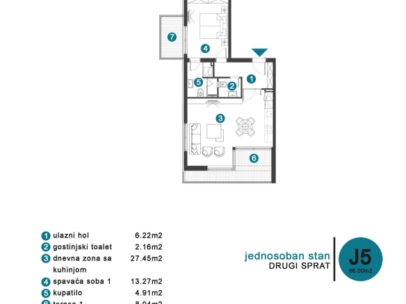 Jednosoban stan 66 m² – Tivat — fotografija 7