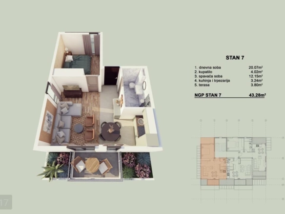 Jednosoban stan 41 m² – Orahovac, Kotor — fotografija 15