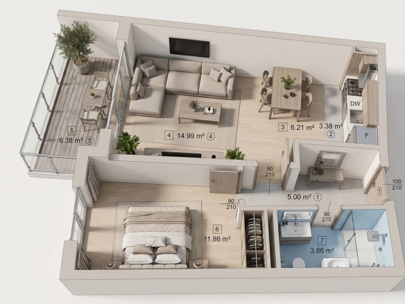 Jednosoban stan 51 m² – Bečići, Budva — fotografija 4